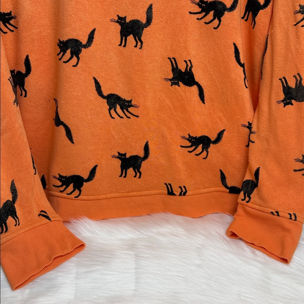 Jane +Delancey Black Cat Halloween Oversized Lightweight Fleece Sweatshirt M - Picture 3 of 4
